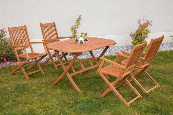 Merxx Rio Set 5-teilig, 4 Rio Klappsessel, 1 Klapptisch, 135 x 85 cm, FSC Eukalyptusholz, 50549-011