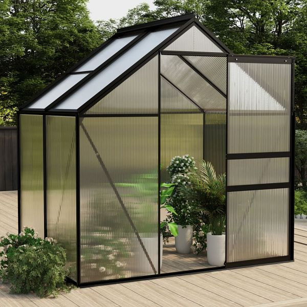 vidaXL Anlehngewächshaus Anthrazit Aluminium 2,47 m², 312057