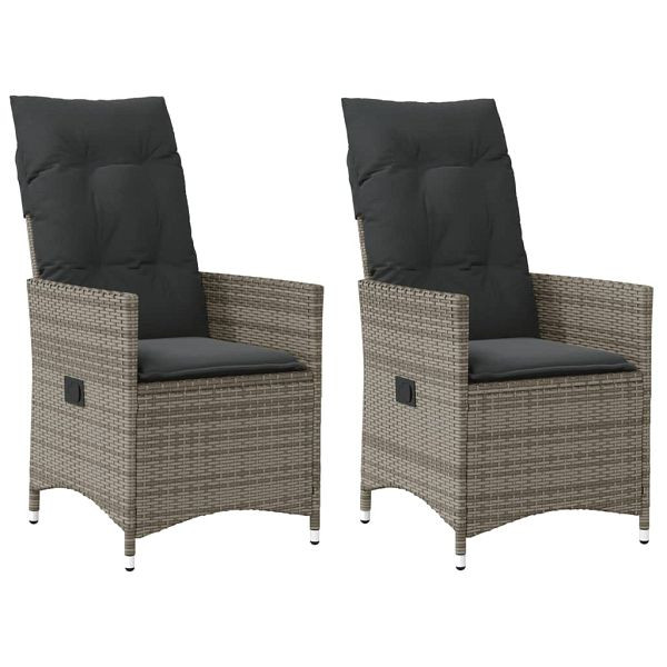 vidaXL Gartensessel mit Kissen 2 Stück Verstellbar Grau Poly Rattan, 365647