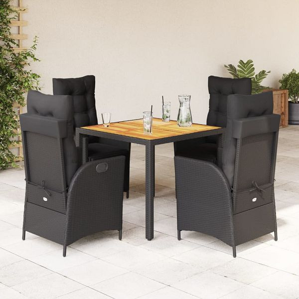 vidaXL 5-teilig Garten-Essgruppe mit Kissen Schwarz Poly Rattan, 3213339