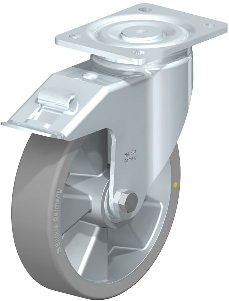 Blickle LH-ALTH 200K-FI-AS Stahlblech-Lenkrolle, Schwerlast-Ausführung, mit Anschraubplatte & Feststeller, Blickle Extrathane®, Grau, 639393