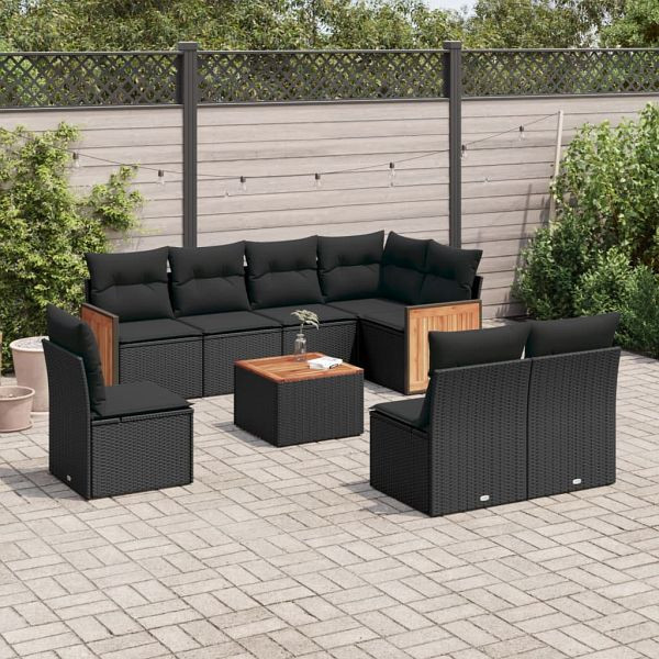 vidaXL 9-teilig Garten-Sofagarnitur mit Kissen Schwarz Poly Rattan, 3227728