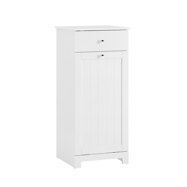 SoBuy Weißer Wäscheschrank mit Wäschekorb, 1-türig mit Wäschekorb, mit Wäschekorb und Schublade, 40,0x38,0x90,0 cm, Tragfähigkeit 20 kg, BZR21-II-W