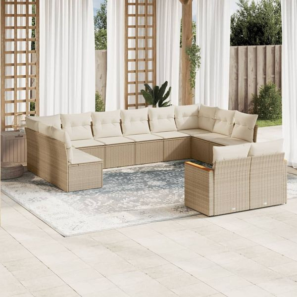 vidaXL 12-teilig Garten-Sofagarnitur mit Kissen Beige Poly Rattan, 3226443