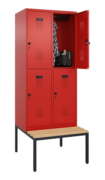 C+P Doppelstock-Spind Evolo PLUS, Bank, 4 Fächer, 2120x800x815mm, 3020/3020, Drehriegel, Sitzfläche Buche-Hartholz, Sitzbank, 0493507-22 S10025