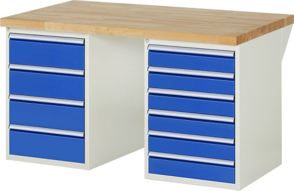 RAU Werkbank Serie 7000 - Baukasten-Bauweise, 2x Unterbau-Container (4x Schublade, 6x Schublade), 1500x840x900 mm, 03-7821A3-159B4S.11