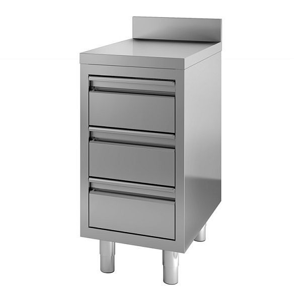 Gastro-Inox Arbeitsschrank aus Edelstahl mit 3 Schubladen und Aufkantung, 400(L)x600(T)x880(H)mm, 302.154