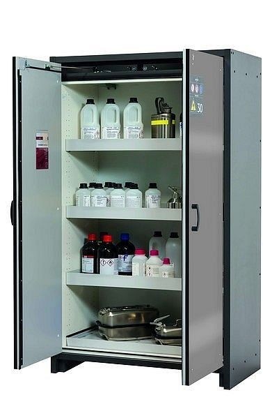 asecos Sicherheitsschrank Q-CLASSIC-30, Q30.195.116 in Silber mit 3x Wannenboden Standard (Stahlblech), 31003-069-30007