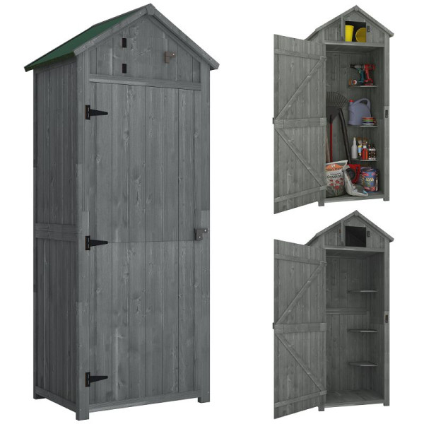 Outsunny Gartenschrank Geräteschuppen mit Fachböden Asphaltdach Holz Grau, 845-209V01
