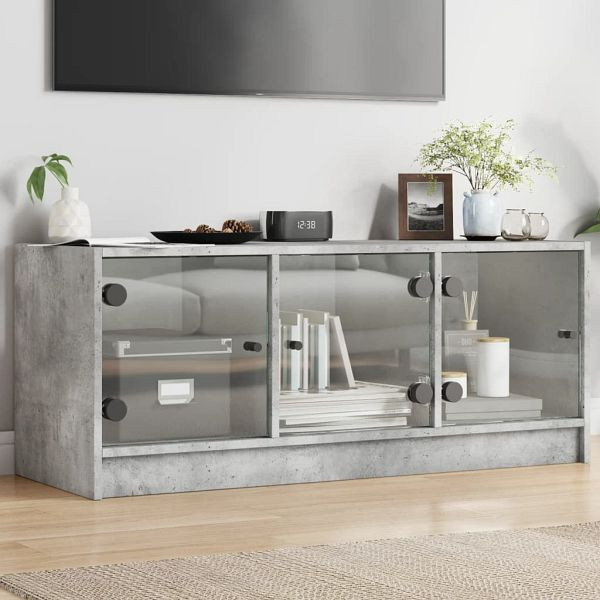 vidaXL TV-Schrank mit Glastüren Betongrau 102x37x42 cm, 836409