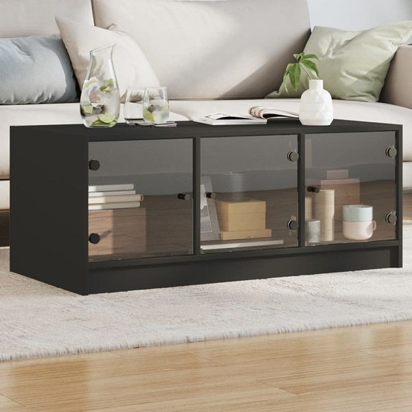 vidaXL Couchtisch mit Glastüren Schwarz 102x50x42 cm, 836414