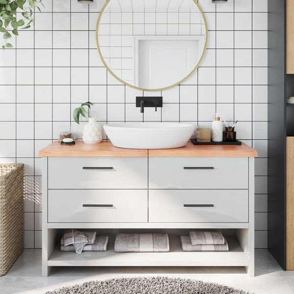 vidaXL Waschtischplatte Hellbraun 140x50x(2-4) cm Massivholz Behandelt, 3156149