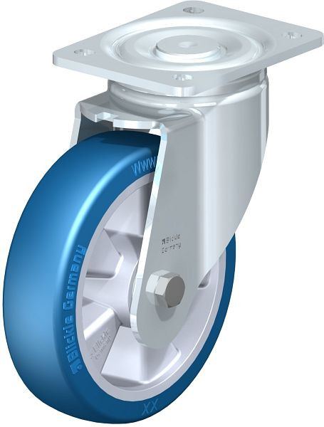Blickle LH-ALBS 180K Stahlblech-Lenkrolle, Schwerlast-Ausführung, mit Anschraubplatte, Blickle Besthane® Soft, Blau, 754575