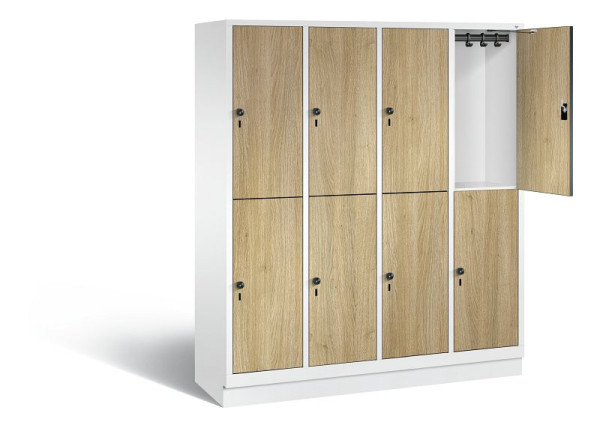 C+P Spind doppelstöckig Evolo, H1800xB1590xT500mm, Farbe: Verkehrsweiß / Dekor Eiche Sereno, 48320-42 S10326