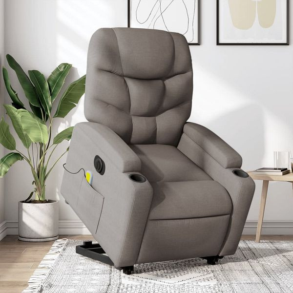 vidaXL Elektrischer Massagesessel mit Aufstehhilfe Taupe Stoff, 3204640