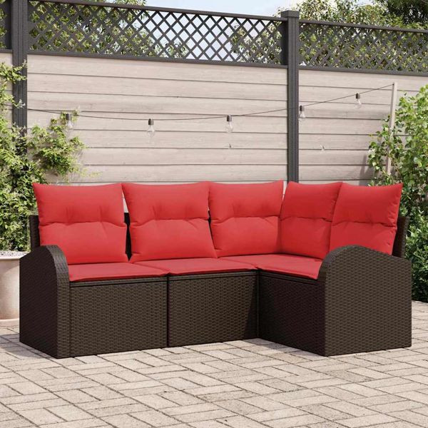 vidaXL Gartensofa-set mit Kissen 4-teilig Braun und Rot Poly-Rattan, 3354693