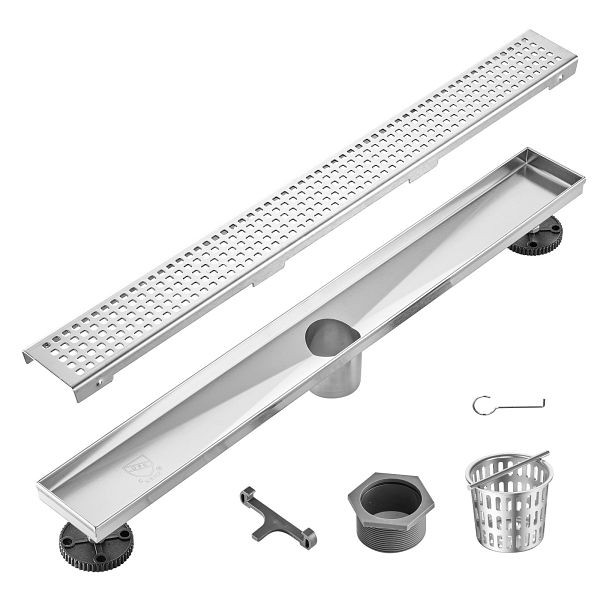 VEVOR Duschrinne 609 x 70 x 70 mm Bodenablauf 42,5 L/min Edelstahl 304 rechteckig mit Nivellierfüßen, Haarsieb, silberfarben, XXPSGBXGYSCKZD1TIV0