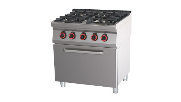 Locher Gasherd, 4 Kochstellen, mit Elektro-Bratofen GN 2/1, 362015