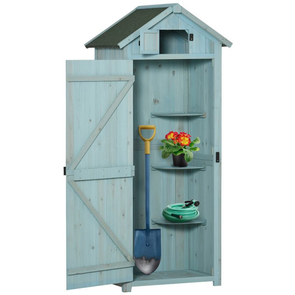 Outsunny Gartenschrank Geräteschuppen mit Fachböden Asphaltdach Holz Hellblau, 845-209V01BU