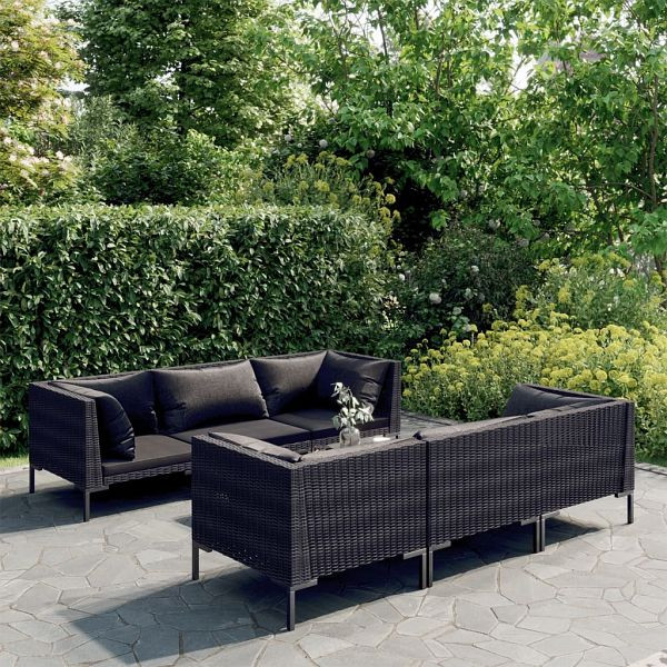 vidaXL 7-teilig Garten-Lounge-Set mit Kissen Poly Rattan Dunkelgrau, 3099800