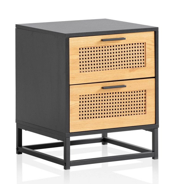 Wohnling Nachtkonsole Schwarz mit Wiener Geflecht 45x45x56 cm Nachttisch Zeitlos, Nachtkommode mit Schubladen, Nachtkästchen mit Stauraum, WL6.829