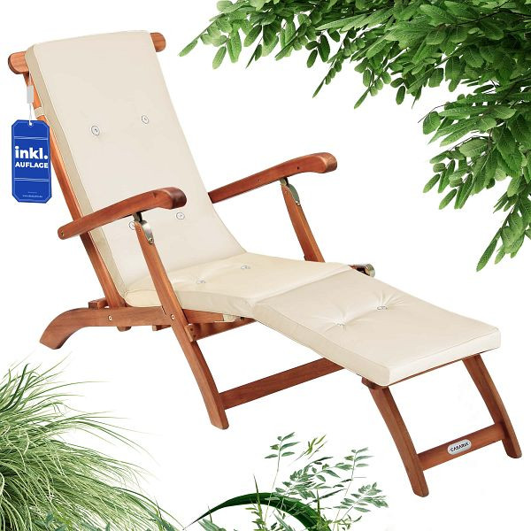 casaria Gartenliege Queen Mary® Akazie FSC®-zertifiziert inkl Auflage Creme, 997493