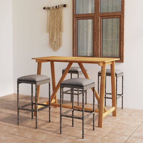 vidaXL 5-tlg. Gartenbar-Set mit Kissen Grau, Top-Qualität, 3067964