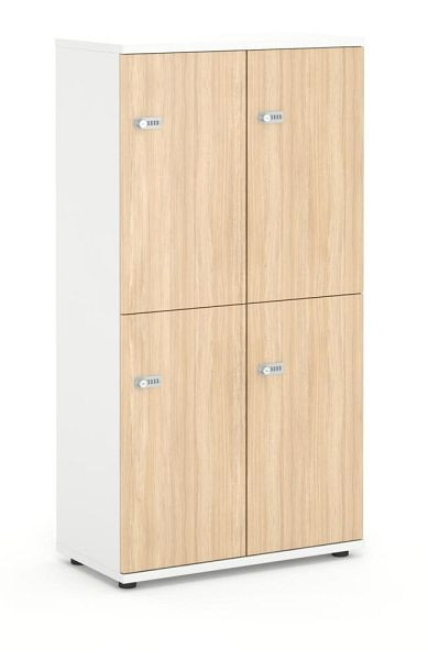 Deskin Schließfachschrank OFFICE-LINE, 8 Fächer, 4 Türen, Dekore Korpus Weiß, Türen Eiche Hell, H 1530 x B 800 x T 420 mm, Zylinderschlösser, 353030