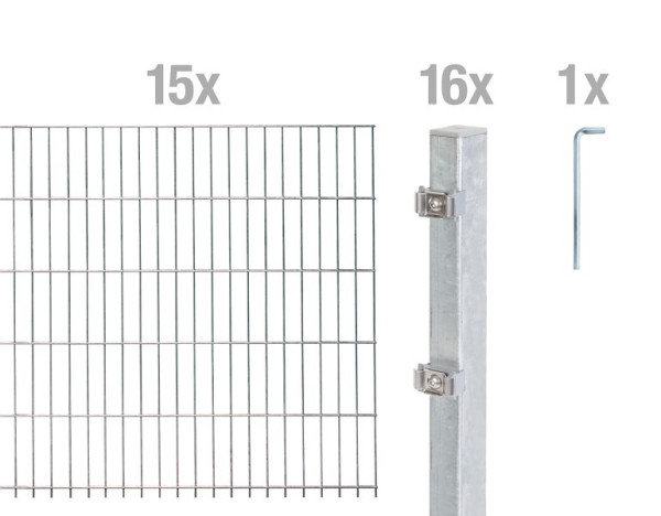 Alberts Doppelstabmattenzaun als 32 teilig Zaun-Komplettset Typ 6/5/6, Höhe: 160 cm, L: 30 m, feuerverzinkt, 653439