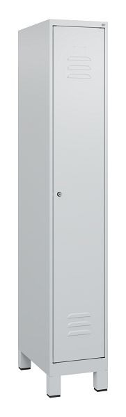C+P Umkleidespind Classic PLUS mit Mitteltrennwand, Füße, 1800x300x500mm, 7035/7035, Zylinderschloss, 0800107-10F S10024