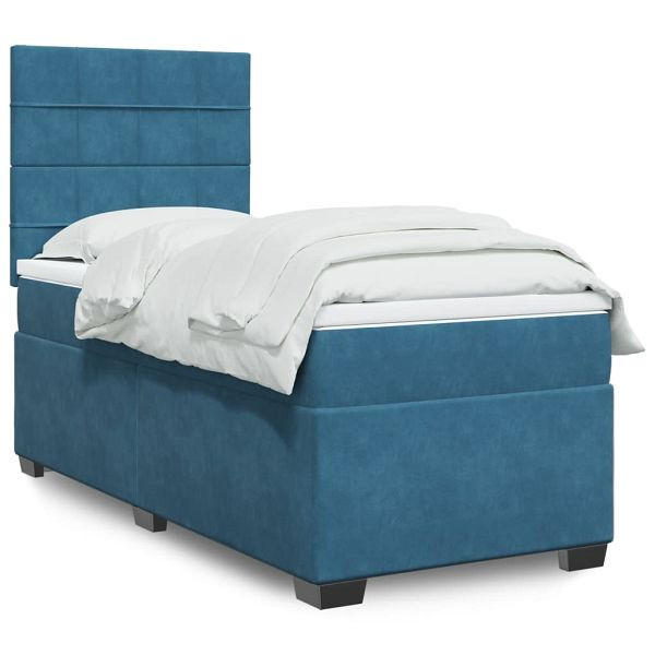 vidaXL Boxspringbett mit Matratze Blau 100x200 cm Samt, 3293138