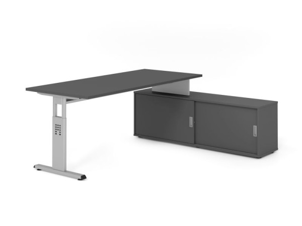 Hammerbacher Aufsatz-Schreibtisch OSE19, 180x80cm, Platte: Graphit, 25mm dick, T-Fuß Gestell Silber, Ahorn, SB/G/S/G/G, VOSE19SB/G/S/G/G