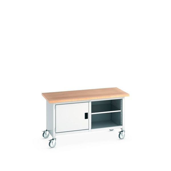 bott cubio Kastenwerkbank mobil, Türe, 2 Ablagen, Multiplex-Arbeitsplatte, BxTxH: 1500x750x840mm, RAL 7035/7035, Lichtgrau, 41002094.16V