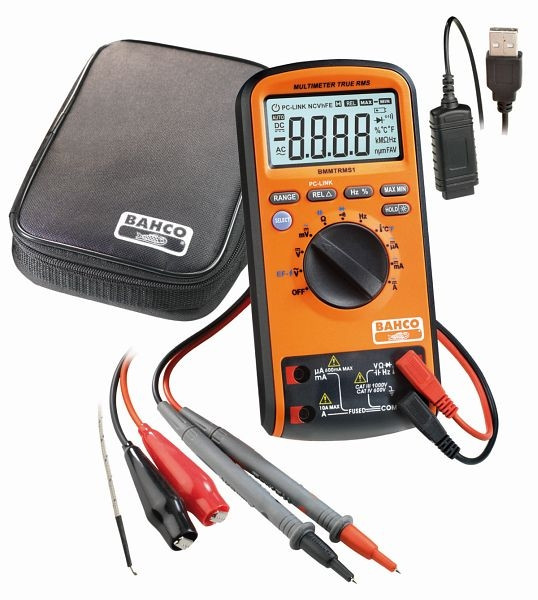 Bahco digitales Multimeter, automatische Bereichswahl, True RMS 1000 V und PC-Anschluss, BMMTRMS1