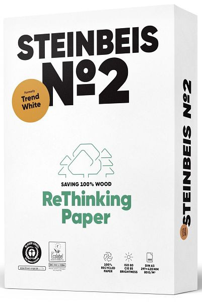 Steinbeis No. 2 - Trend White - Recyclingpapier, A3, 80g, weiß, 500 Blatt, K1506666080B