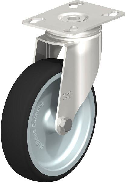 Blickle LKPXA-PATH 126G Edelstahl-Apparate-Lenkrolle mit Anschraubplatte, Thermoplastisches Polyurethan, Grau, 847060