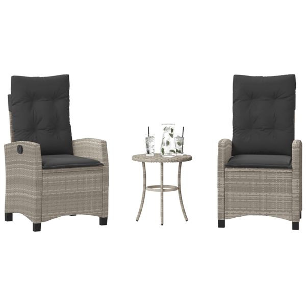 vidaXL 3-tlg. Bistro-Set mit Kissen Hellgrau Poly Rattan, 365230