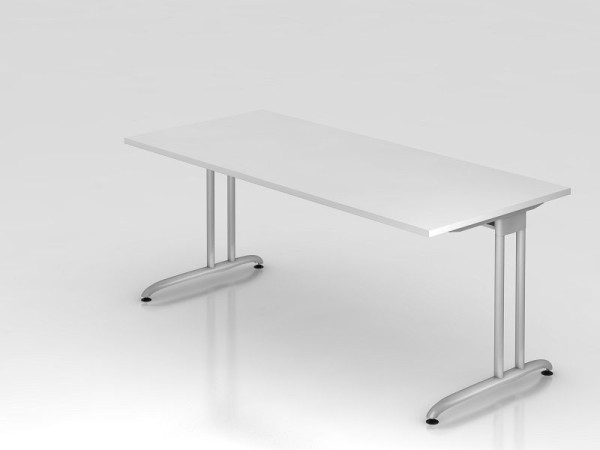 Hammerbacher Schreibtisch C-Fuß 180x80cm Weiß, horizontale Kabelwanne, Arbeitshöhe 72 cm, VBS19/W/S