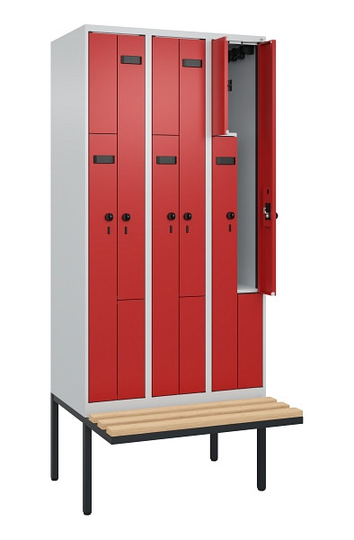 C+P Z-Spind Evolo PLUS, Bank, 6 Fächer, 2120x900x815mm, 7035/3000, Drehriegel, Sitzfläche Holz, 0490437-306 S10007