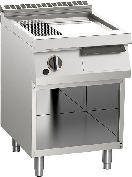KBS Gas-Grillplatte 2/3 glatt + 1/3 gerillt verchromt 11kW 2 Heizzonen offener Unterbau, 10422415