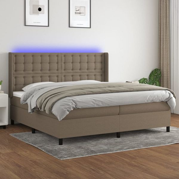 vidaXL Boxspringbett mit Matratze & LED Taupe 200x200 cm Stoff, 3138665