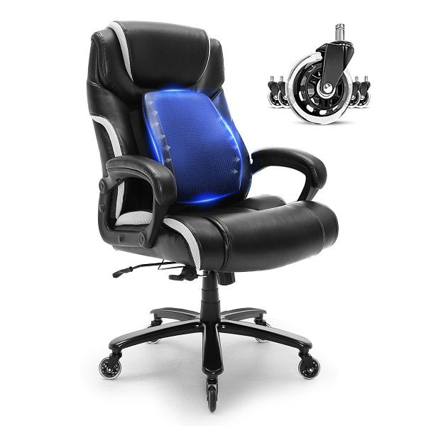 VEVOR Bürostuhl PU Leder Schwarz mit Höhenverstellbarer Rückenlehne 0–80 mm, Schreibtisch, 181,43 kg Tragfähigkeit, 770 x 600 mm, LBYZXKPGKDJZBI124V0
