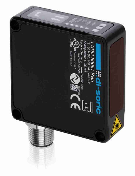 di-soric LAT52-500IU-RB5 Laser-Abstandssensor, radialer Steckerabgang, Messbereich 50-500 mm (6 ... 90 % Remission), 213057