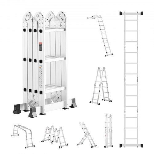 VEVOR 7-in-1 Multifunktionsleiter, A-Rahmen, 3-stufige Teleskopleiter, 3,5 m, 150 kg Tragkraft, DGNZDTLHJ3JJE88GCV0