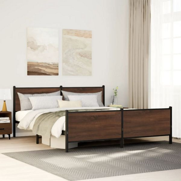 vidaXL Metallbett ohne Matratze Braun Eichen-Optik 200x200 cm, 3301376