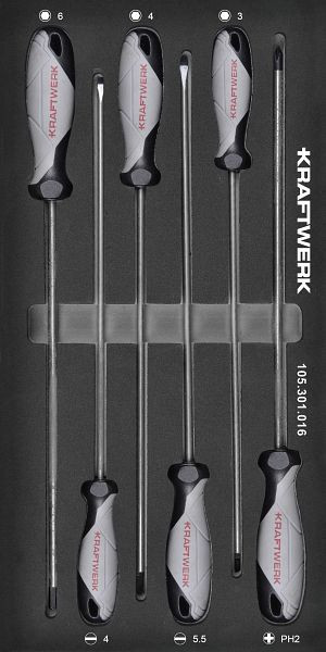 Kraftwerk BASIC LINE EVA Schraubendreher Schlitz PH Innensechskant, extra lange Ausführung, 6-tlg. 20x40 Einlage, 105.301.016