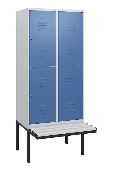 C+P Doppelstöckiger Spind Classic PLUS, 2 Abteile, 1950x800x815mm, 7035/5023, Zylinderschlösser, schwebende Sitzfläche, 0803405-22 S10080