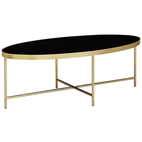 Wohnling Design Couchtisch Glas Schwarz - Oval 110 x 56 cm mit Gold Metallgestell, WL5.993