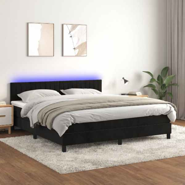 vidaXL Boxspringbett mit Matratze & LED Schwarz 160x200 cm Samt, 3134533