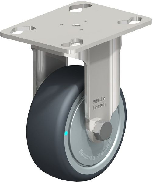 Blickle BKPXA-TPA 80KD-FK Edelstahl-Apparate-Bockrolle mit Anschraubplatte, Thermoplastisches Gummi-Elastomer, Grau, 574814